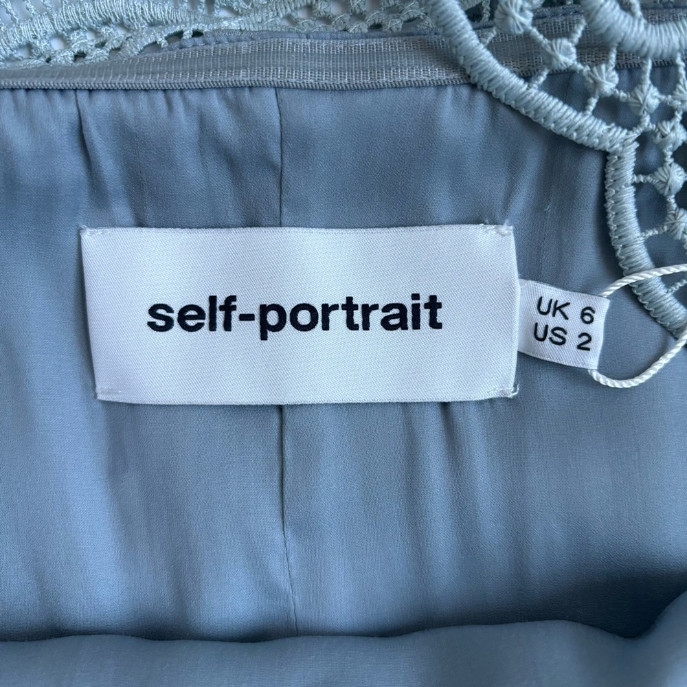 Self-Portrait Lace Shouldered Maxi Dress Silk Blend  Ice Grey Size 2 - Picture 13 of 17